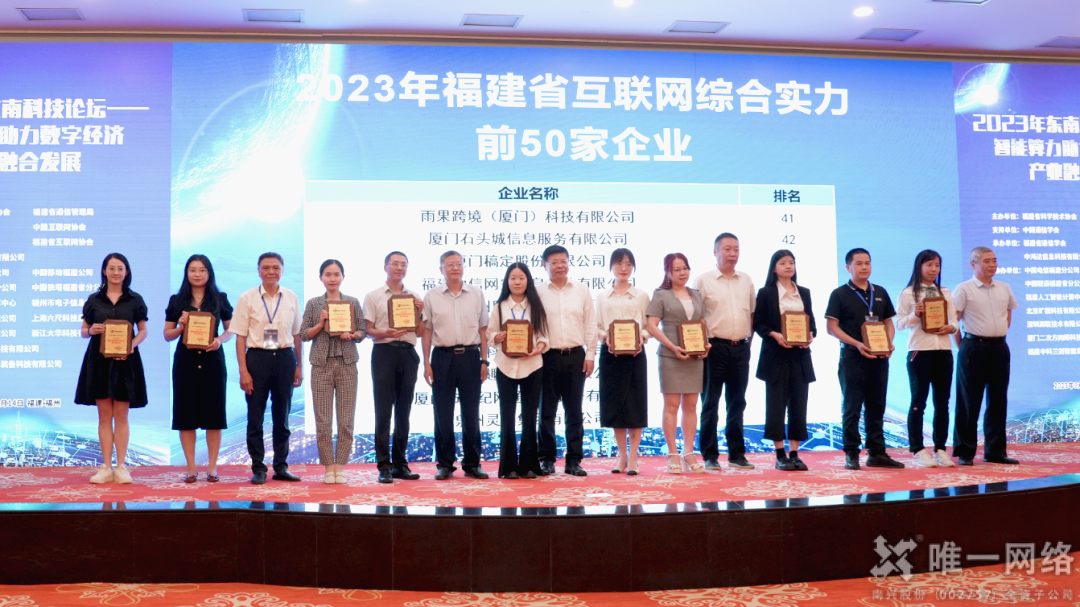 喜報 | 唯一網絡廈門公司榮膺“2023年福建省互聯網綜合實力前50家企業”
